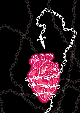 X Chained Heart with Dagger