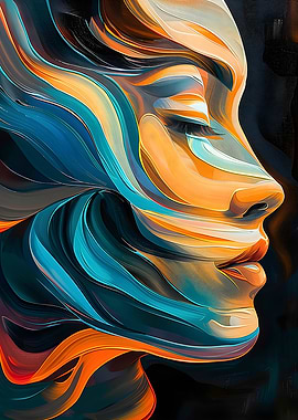 Abstract Woman's Profile in Blue and Orange
