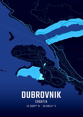 Dubrovnik Midnight City Map