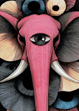 Surreal Elephant with Eye and Spirals