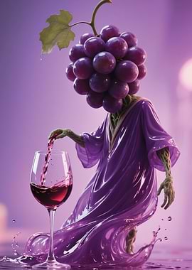 Grape-headed figure pouring wine