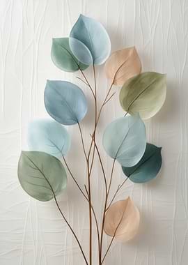 Pastel Leaves on Textured White Background
