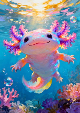 Cute Axolotl Underwater