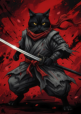 Samurai Cat Warrior with Sword