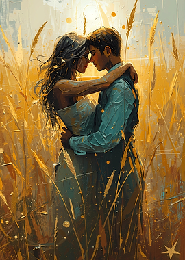 Romantic Embrace in Golden Wheat Field