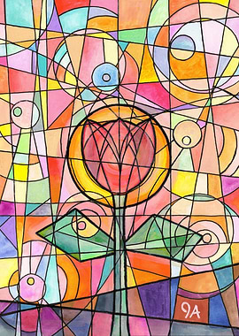 Abstract Floral Watercolor Painting - Flower Halo