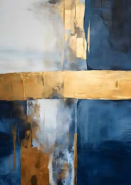 Abstract Blue and Gold Painting