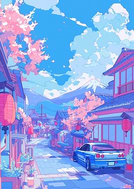Japanese Street Fuji Pastel