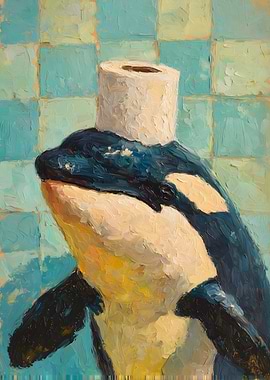 Orca with Toilet Paper Hat Painting