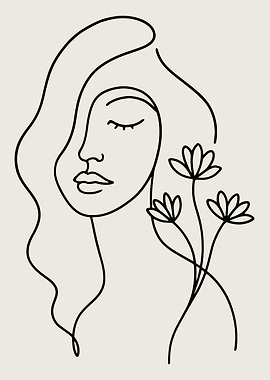 Minimalist Woman Line Art with Flowers