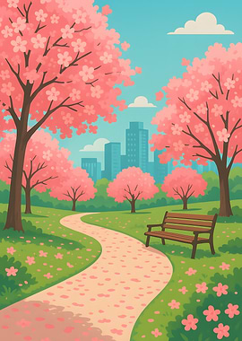 Cherry Blossom Park Illustration