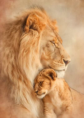 Lion and Cub Affectionate Portrait