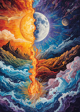 Sun and Moon Duality Painting