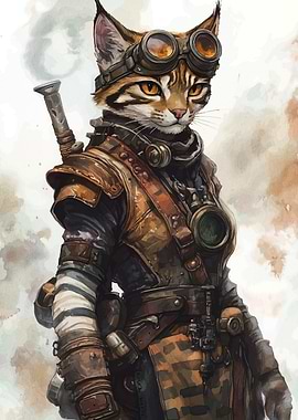 Steampunk Cat Warrior Illustration