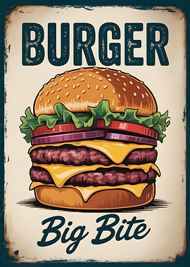 Burger Big Bite Retro Poster