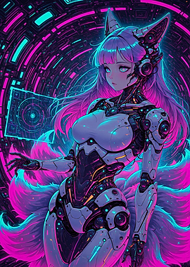 Cyberpunk Style Anime Fox Girl Kitsune