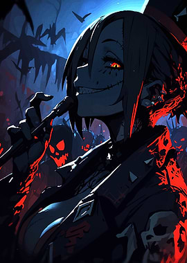 Creepy Anime Girl with Fiery Eyes