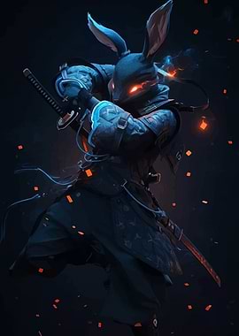 Cyberpunk Rabbit Samurai with Katana