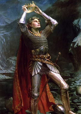 Knight with Crown in Landscape Painting