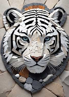 Mosaic White Tiger Head
