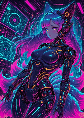 Cyberpunk Style Anime Fox Girl Robot