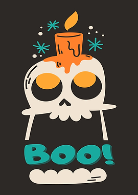 Halloween Skull with Candle and Boo
