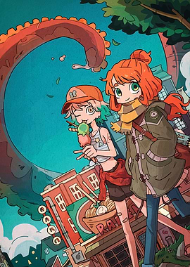 Anime Girls Walking in Cityscape