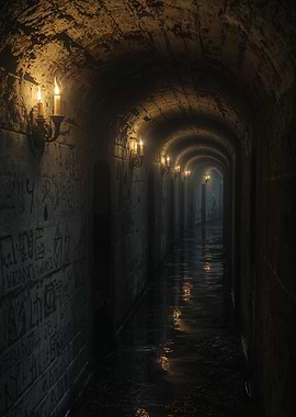 Dark Stone Tunnel with Candle Lighting
