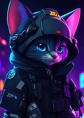Cyberpunk Cat Soldier Portrait