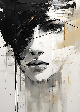 Abstract Portrait Painting in Black and White