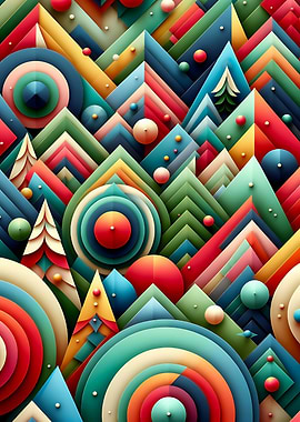 Colorful Geometric Abstract Pattern - Christmas Trees