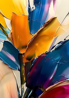 Abstract Floral Painting with Bold Colors