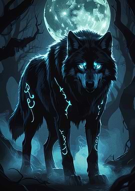 Mystical Wolf in Moonlight