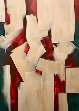 Abstract Painting with Red and Beige
