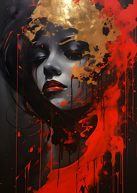 Abstract Portrait with Gold and Red