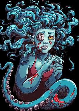 Octopus Girl with Damaged Eye