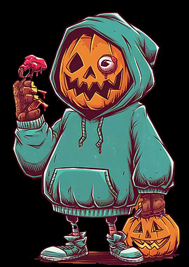 Halloween Pumpkin Character with Hoodie