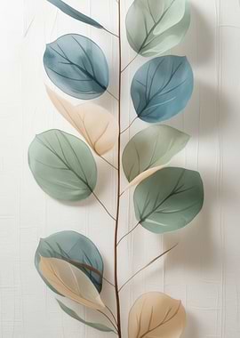 Eucalyptus Branch with Watercolor Leaves