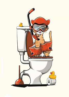 Cartoon Cat Ready for Underwater Adventure