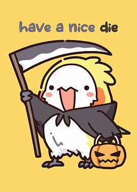 Cute Grim Reaper Bird Halloween Illustration
