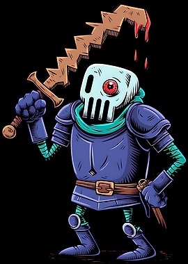 Cartoon Skull Knight with Jagged Sword