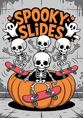 Spooky Slides: Skeletons Skateboarding in Pumpkin