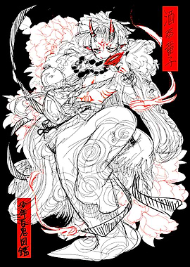 Oni Sketch with Floral Accents