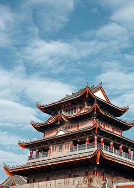 Traditional Chinese Pagoda Under Cloudy Sky