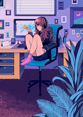 Anime girl with popsicle in room