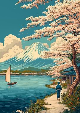 Mount Fuji and Cherry Blossoms Landscape