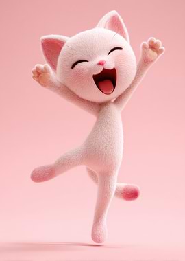 Happy Pink Cartoon Cat Illustration