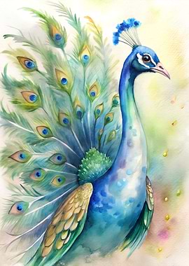 Watercolor Peacock Portrait