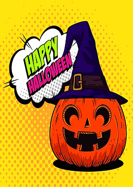 Happy Halloween Pumpkin with Witch Hat