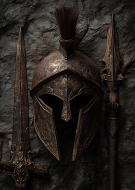 Ancient Warrior Helmet and Weapons